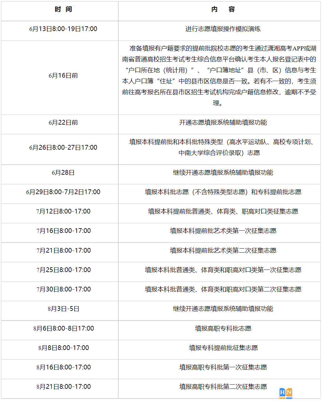 2024年湖南高考志愿填报时间安排